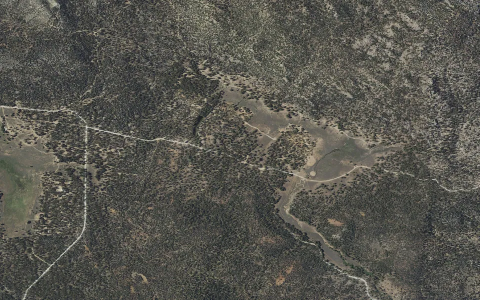 Aerial view centered on Holcomb Valley Campground