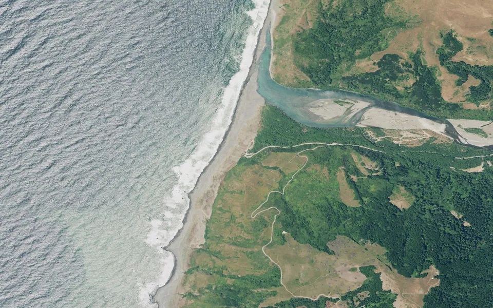 Aerial view centered on Mattole Campground