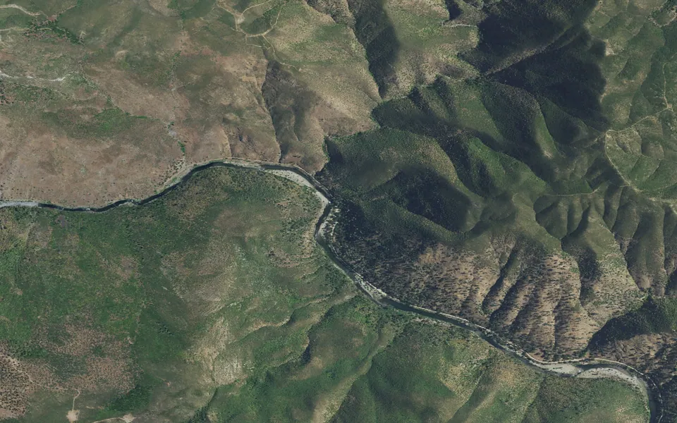Aerial view centered on Railroad Flat Campground