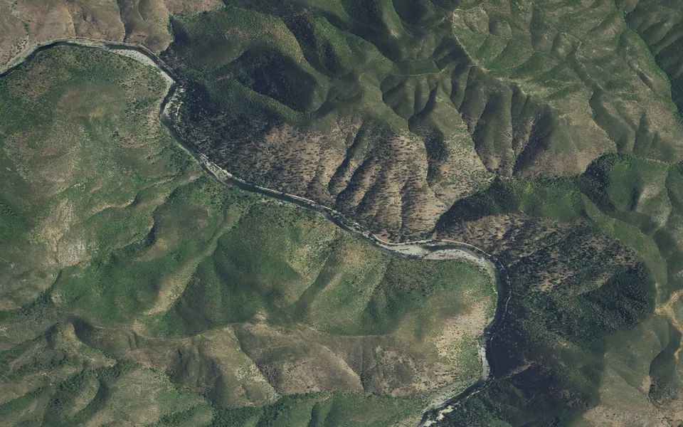 Aerial view centered on Willow Placer Campground