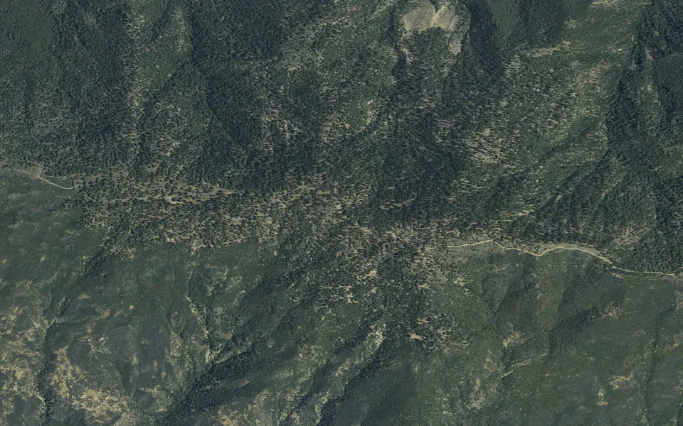 Aerial view centered on Reyes Peak Campground
