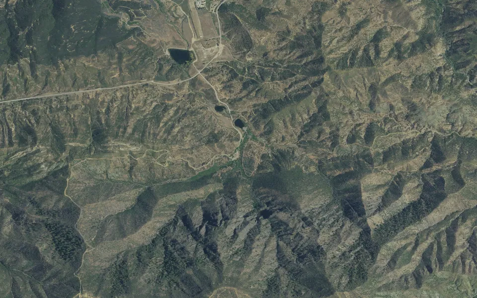 Aerial view centered on Rose Valley Campground
