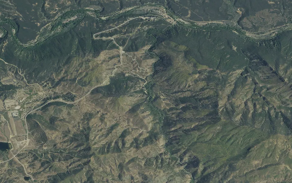 Aerial view centered on Middle Lion Campground