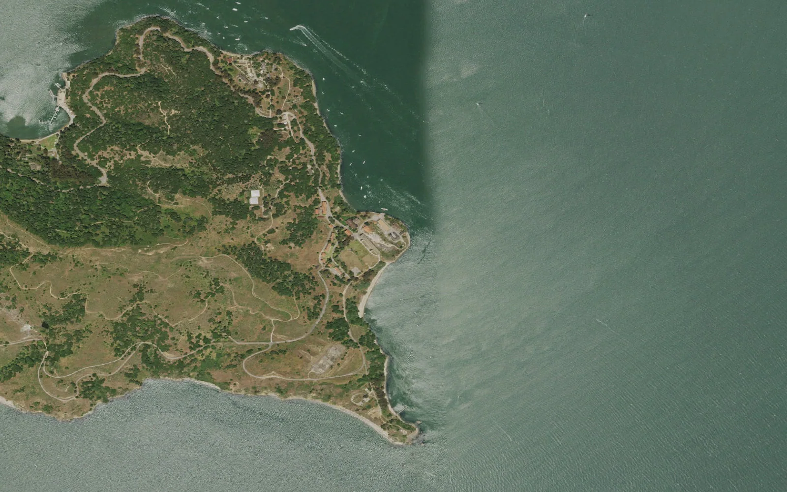 Aerial view centered on East Bay Environmental Camp