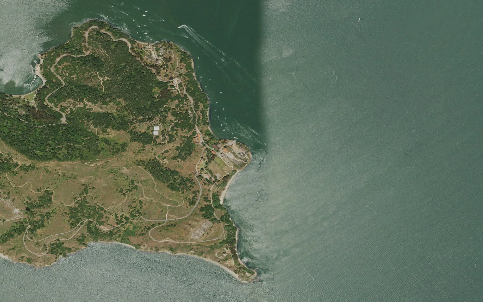 Aerial view centered on Sunrise Environmental Camp