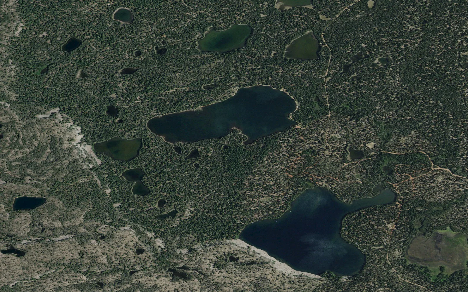 Aerial view centered on Caribou Lake camp area