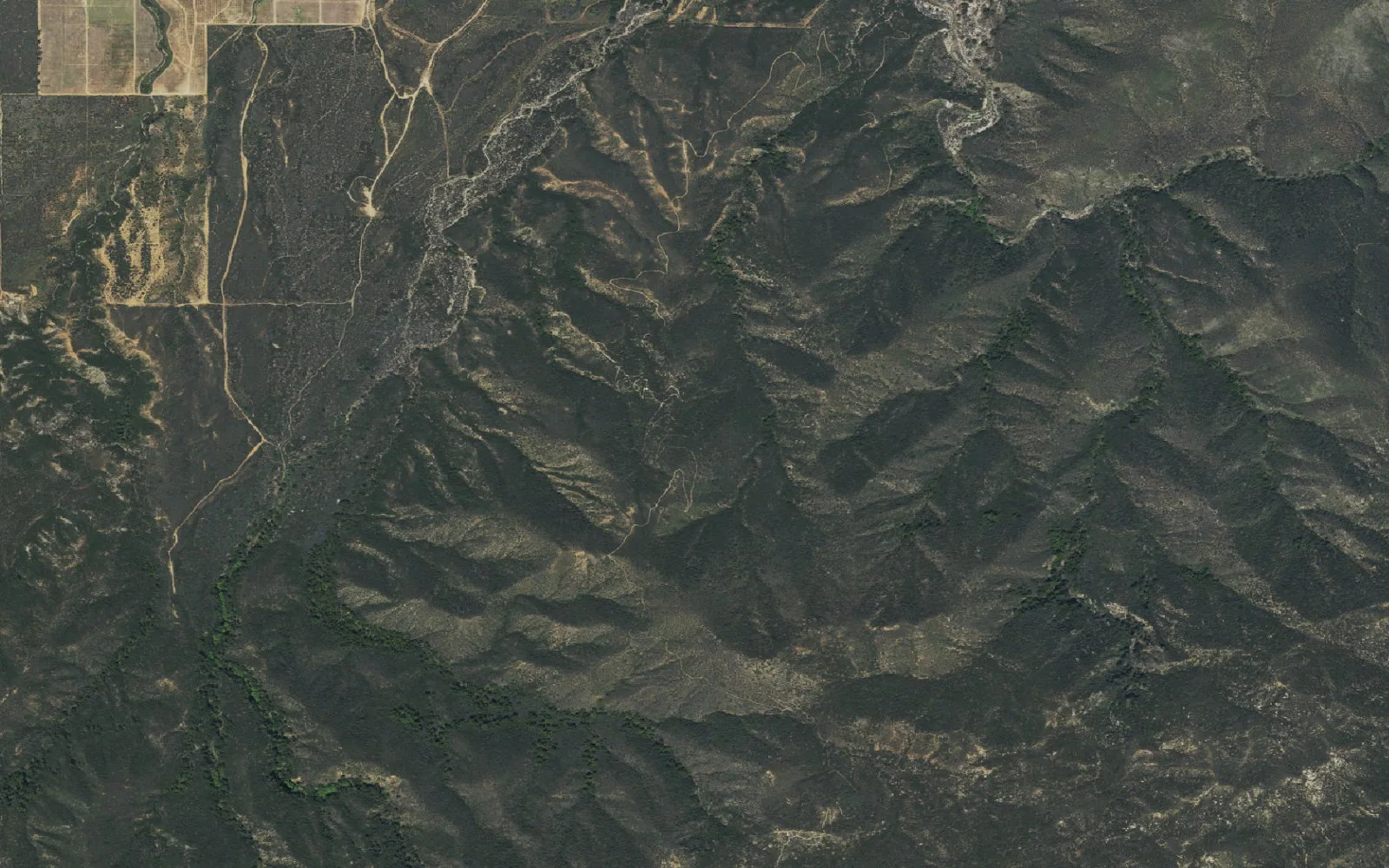 Aerial view centered on Agua Tibia Wilderness Legal Camping Area camp area