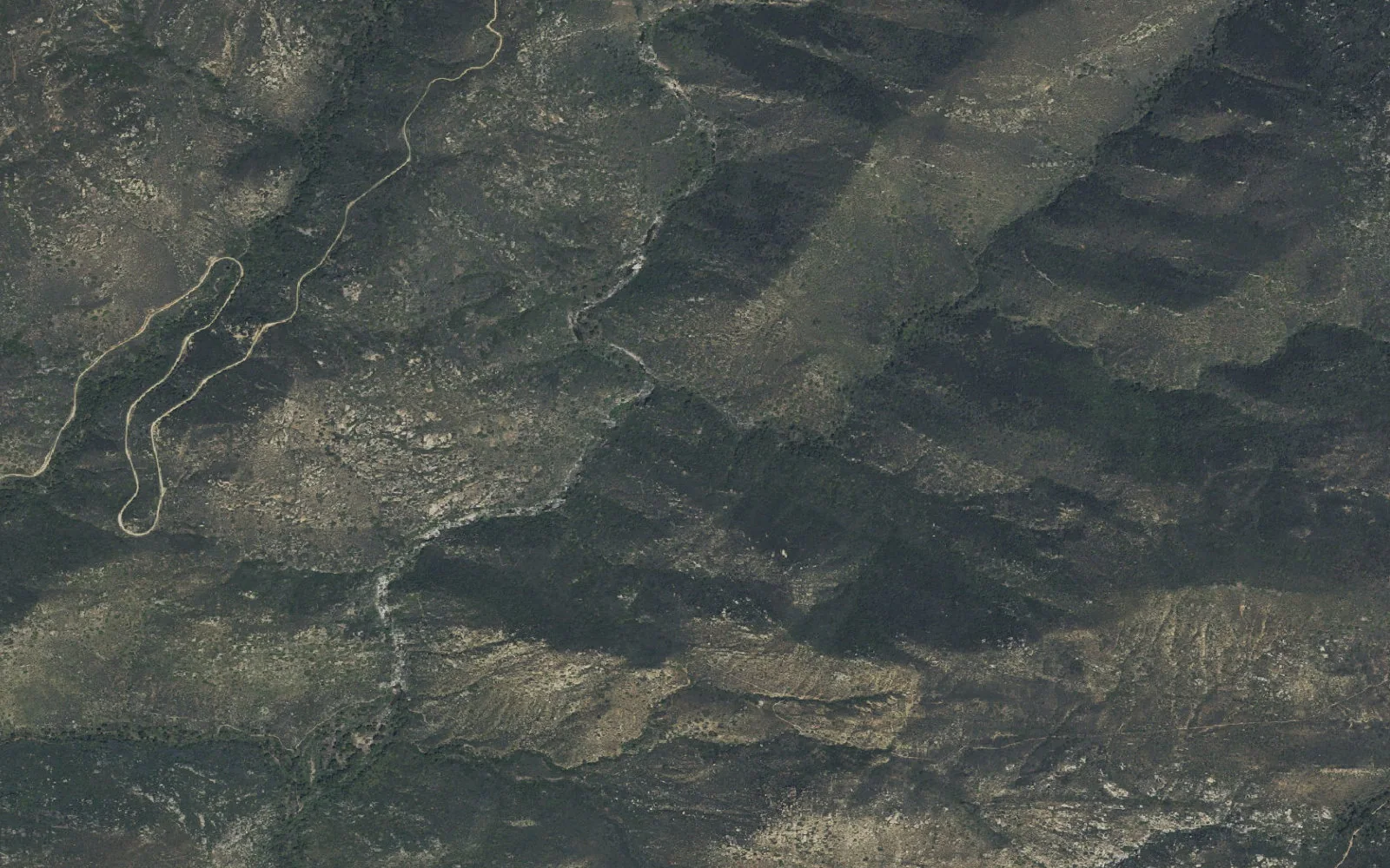 Aerial view centered on Secret Canyon Remote Camping Corridor camp area
