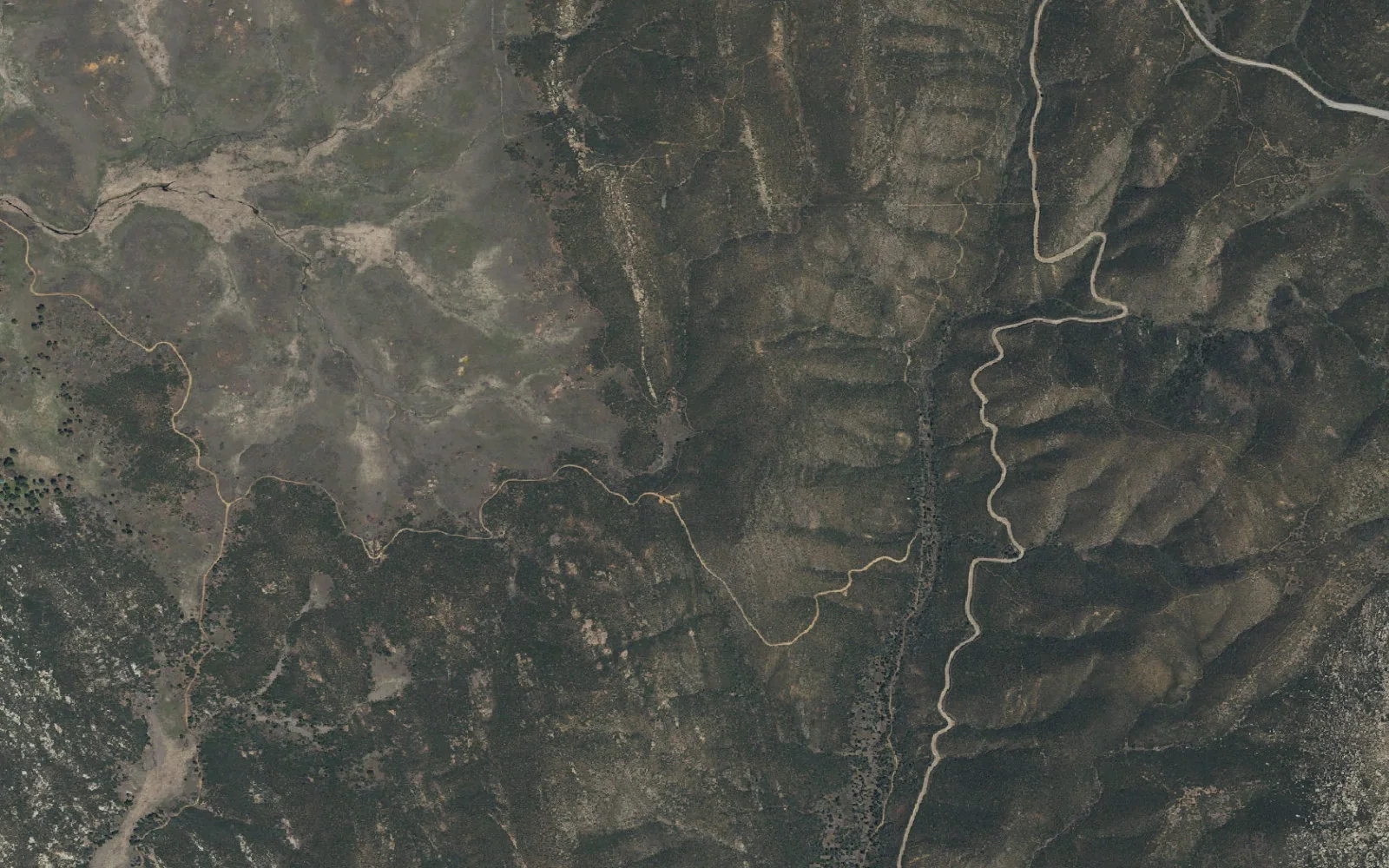 Aerial view centered on Arroyo Seco Primitive Camp