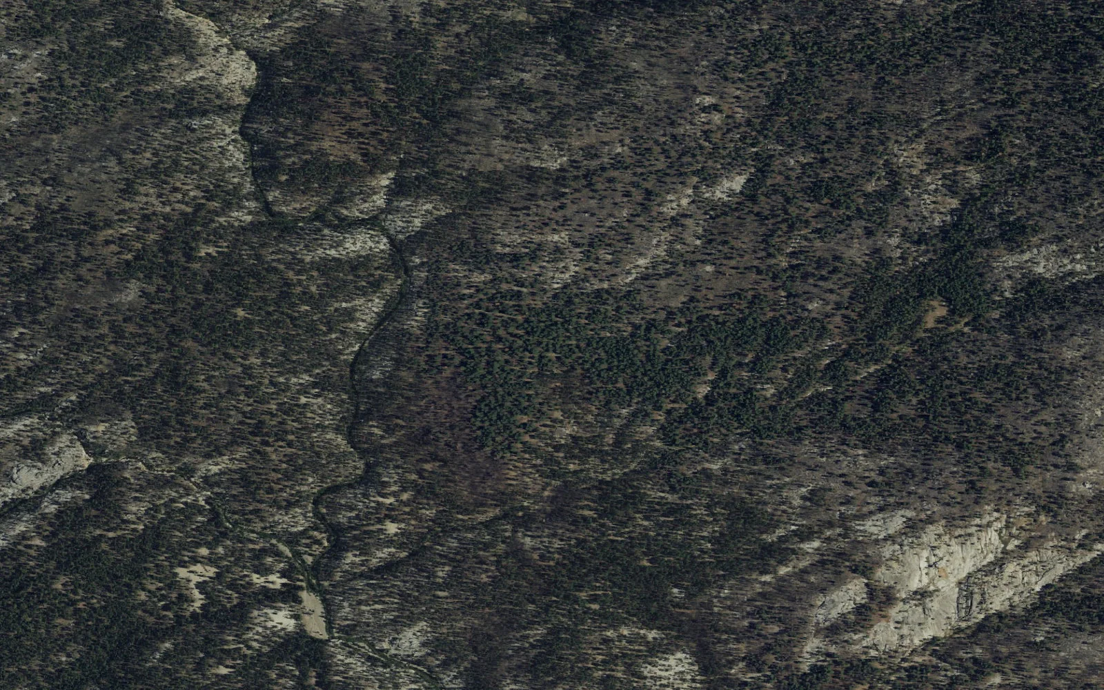 Aerial view centered on Upper Clicks Creek Backcountry Area camp area
