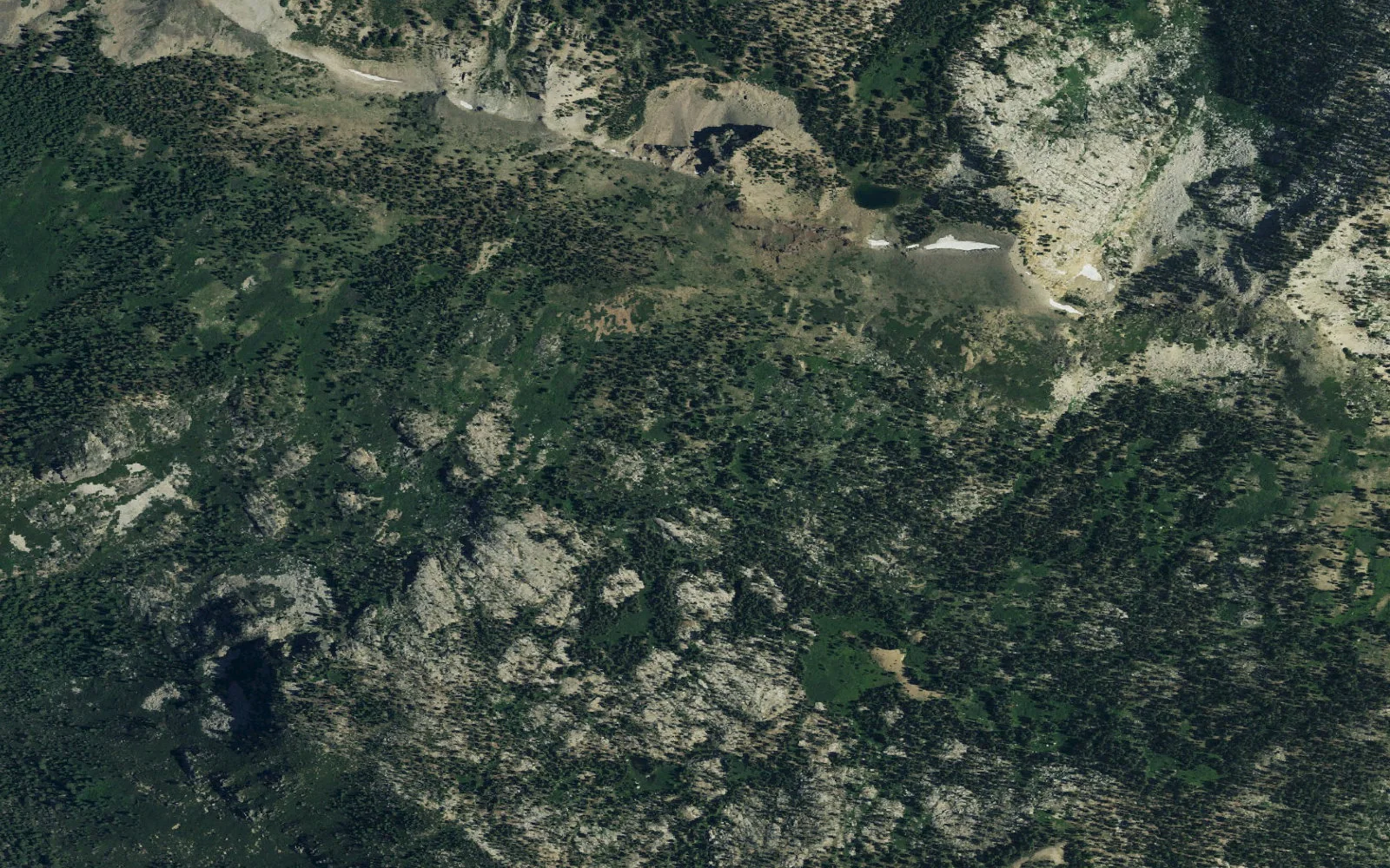 Aerial view centered on Needle Lake camp area