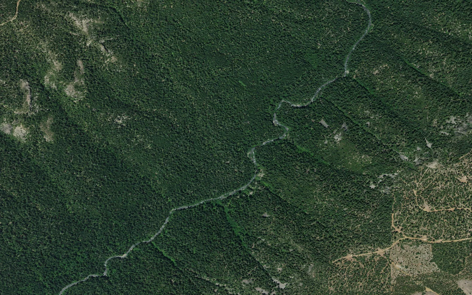 Aerial view centered on Mill Creek Backcountry Area camp area