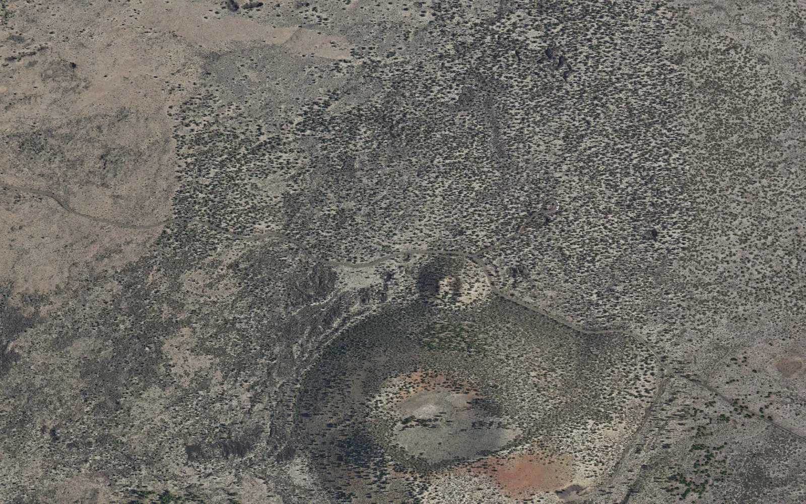 Aerial view centered on Whitney Butte wilderness area camp area