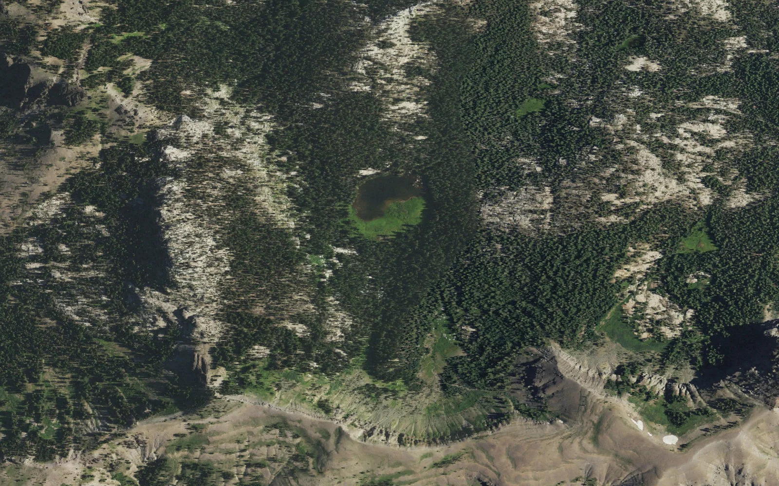 Aerial view centered on Upper Sandy Meadow Backcountry Area camp area