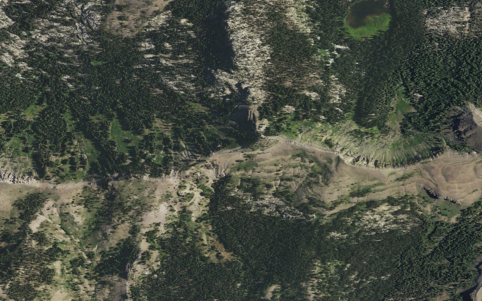 Aerial view centered on Upper Underwood Valley Backcountry Area camp area