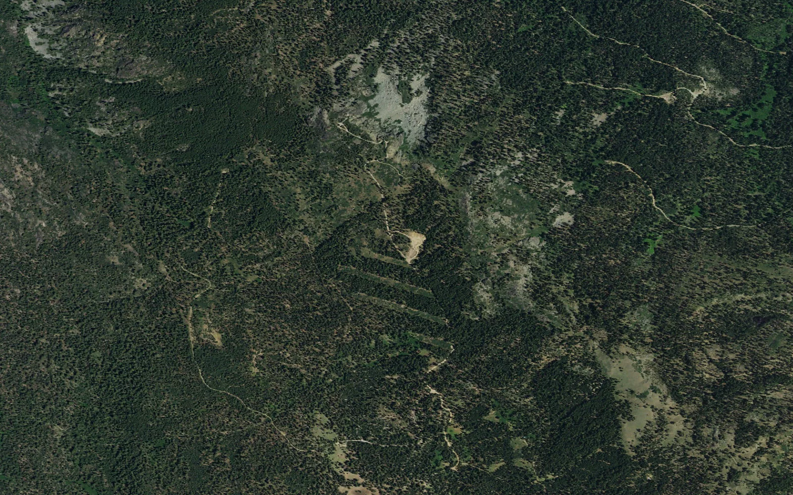 Aerial view centered on Hidden Lake camp area