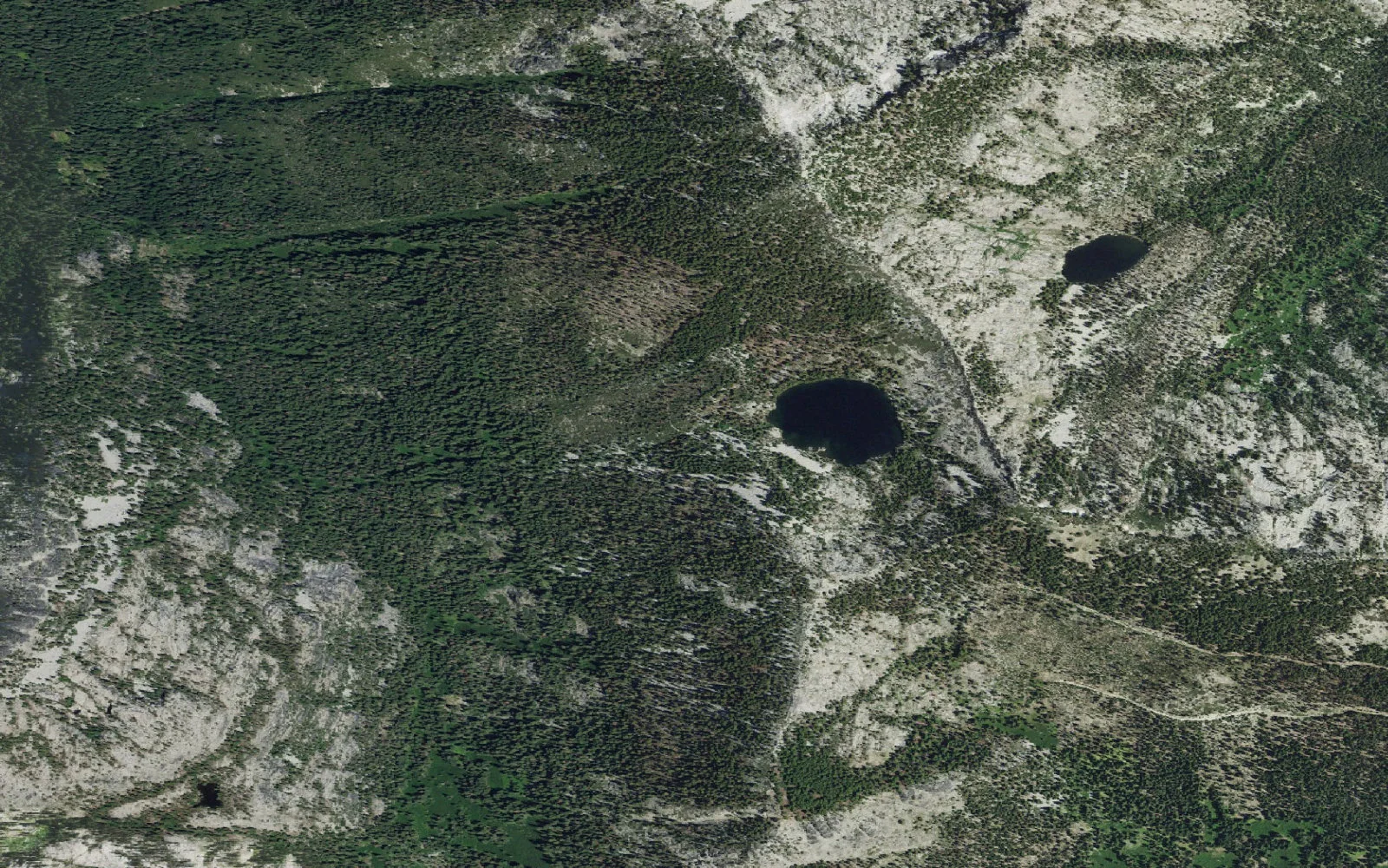 Aerial view centered on Bingham Lake camp area