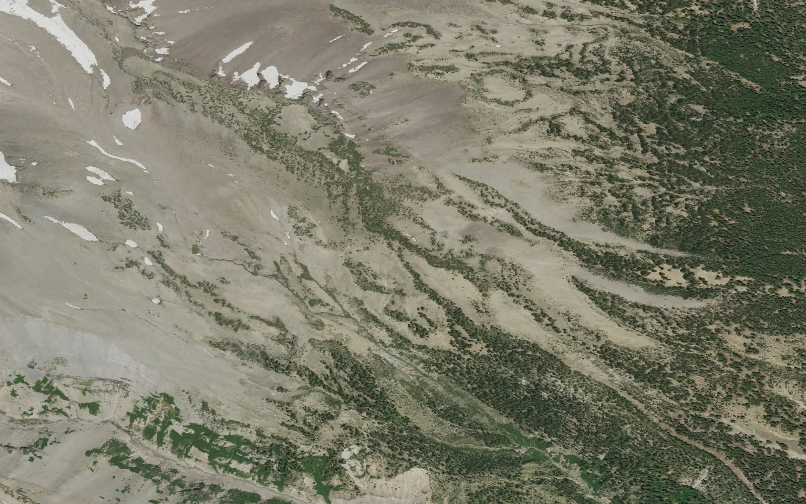 Aerial view centered on Clear Creek High Camp area camp area