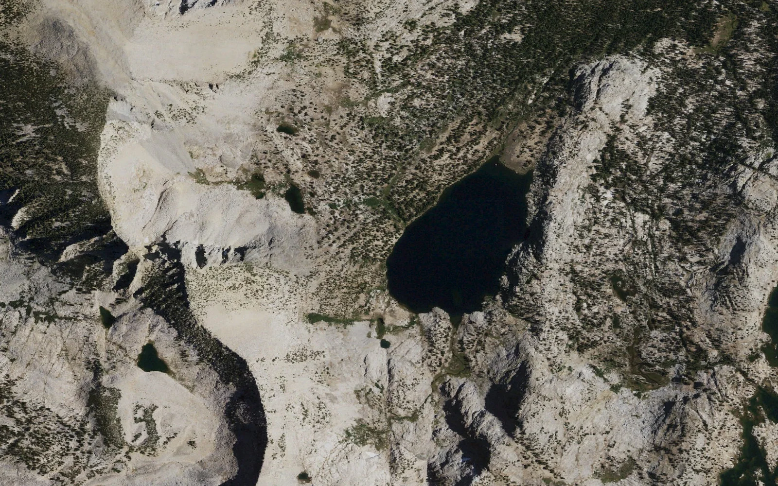 Aerial view centered on Crazy Lake camp area