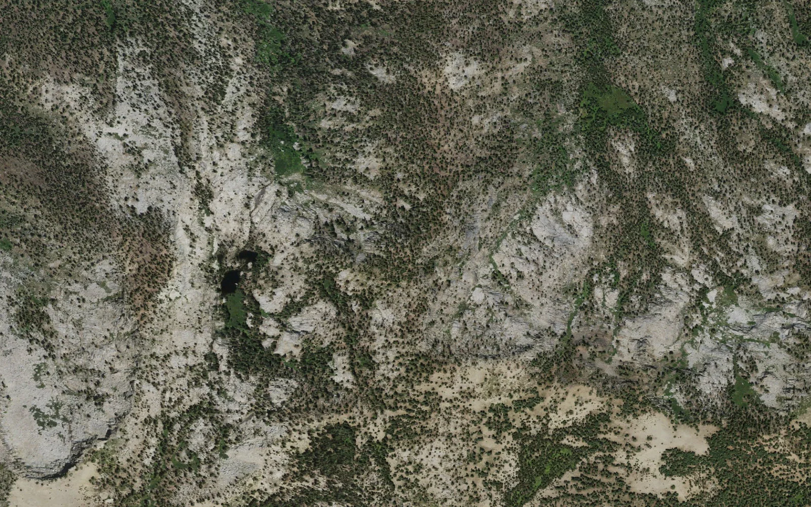 Aerial view centered on Hidden Lake camp area