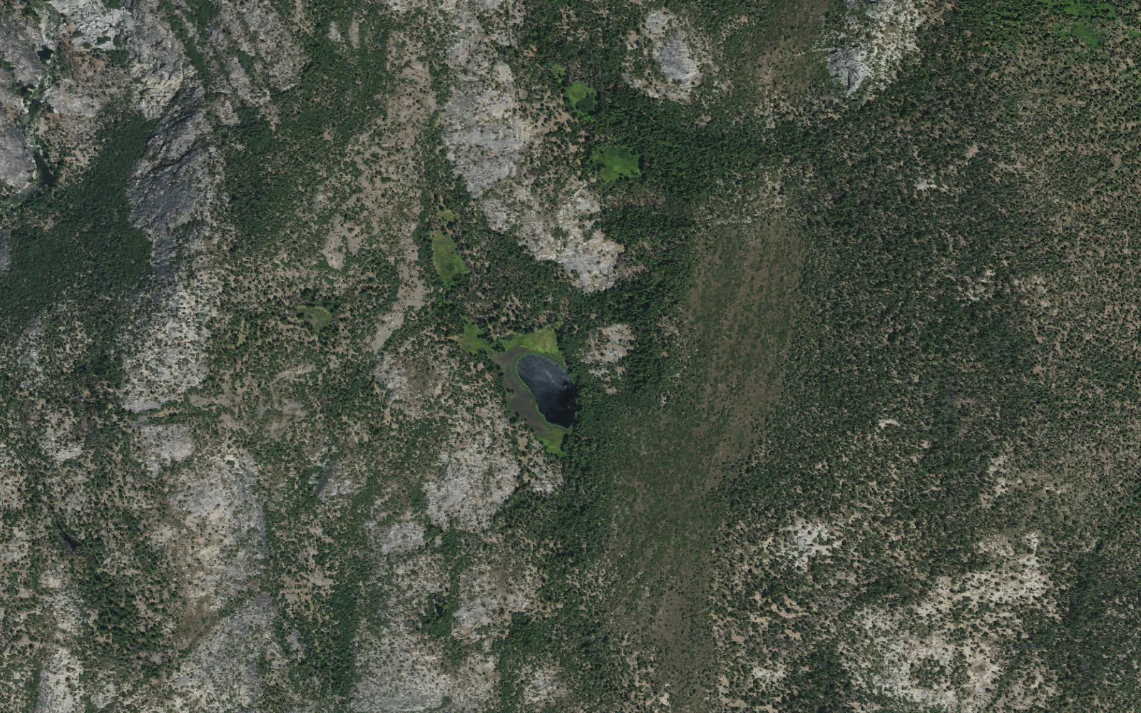 Aerial view centered on Rattlesnake Lake camp area