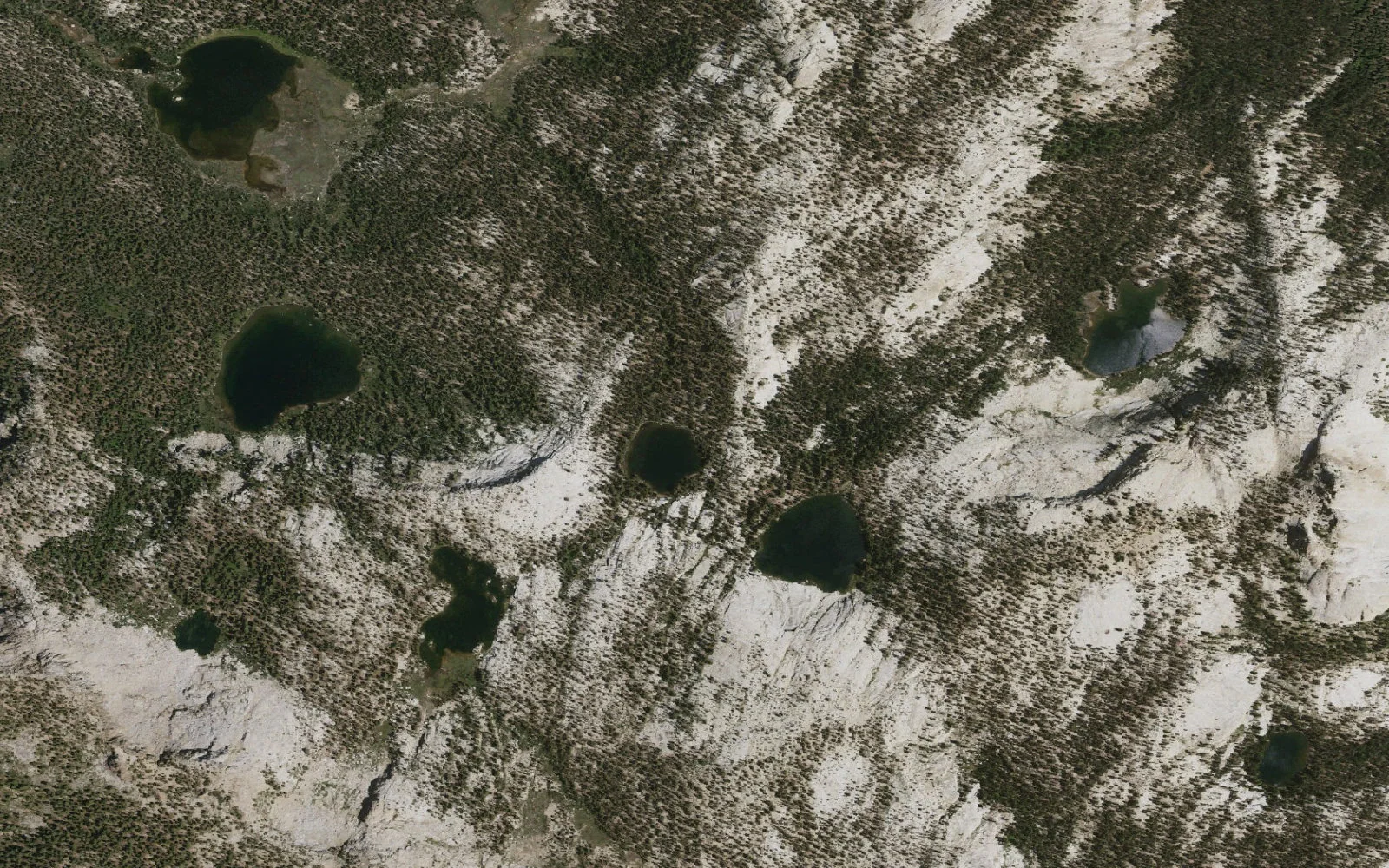 Aerial view centered on Second Dinkey Lake camp area