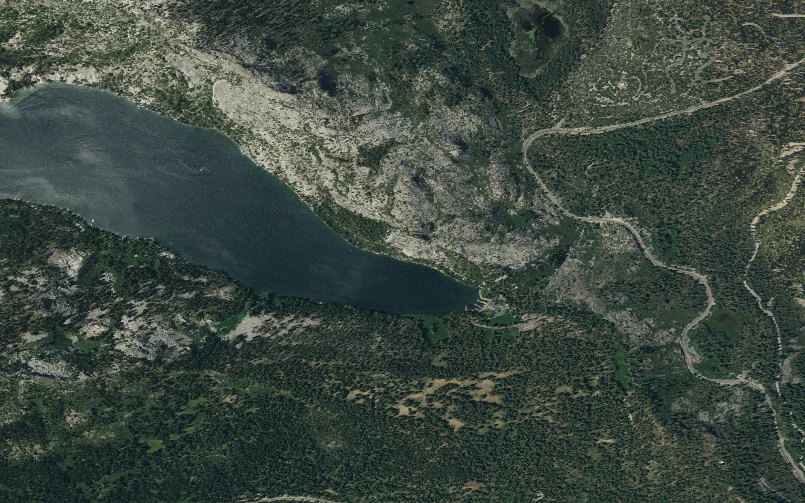 Aerial view centered on Showers Lake camp area