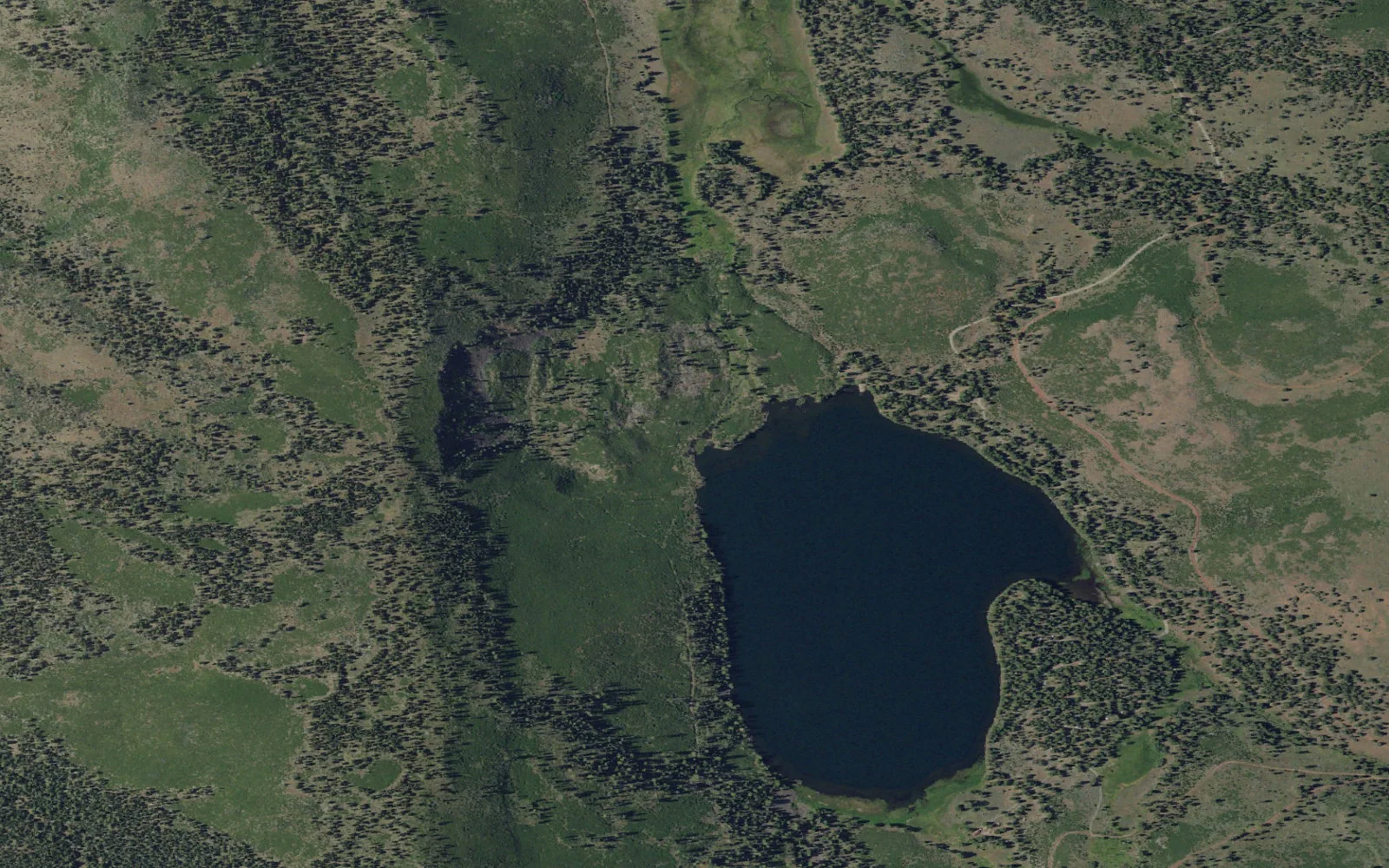 Aerial view centered on Blue Lake camp area