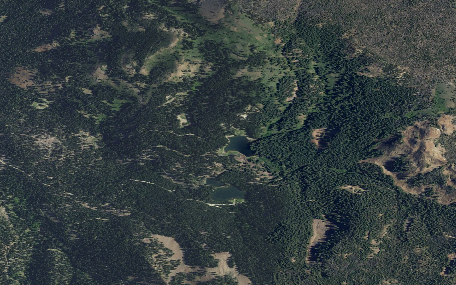 Aerial view centered on Cave Lake camp area