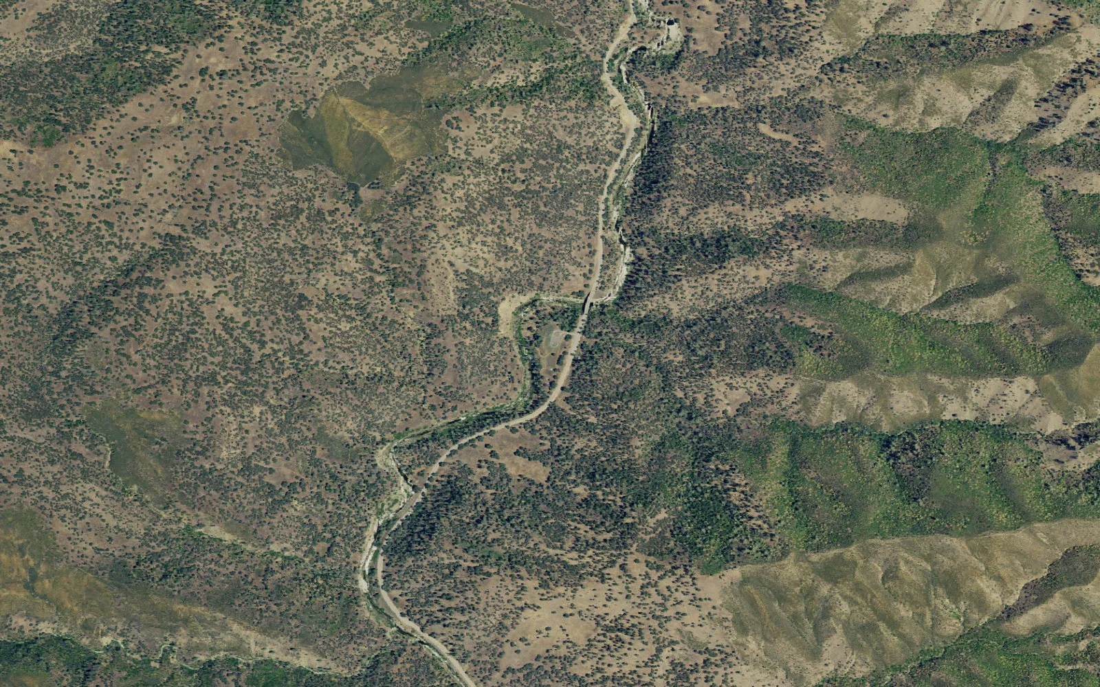 Aerial view centered on High Bridge Trailhead