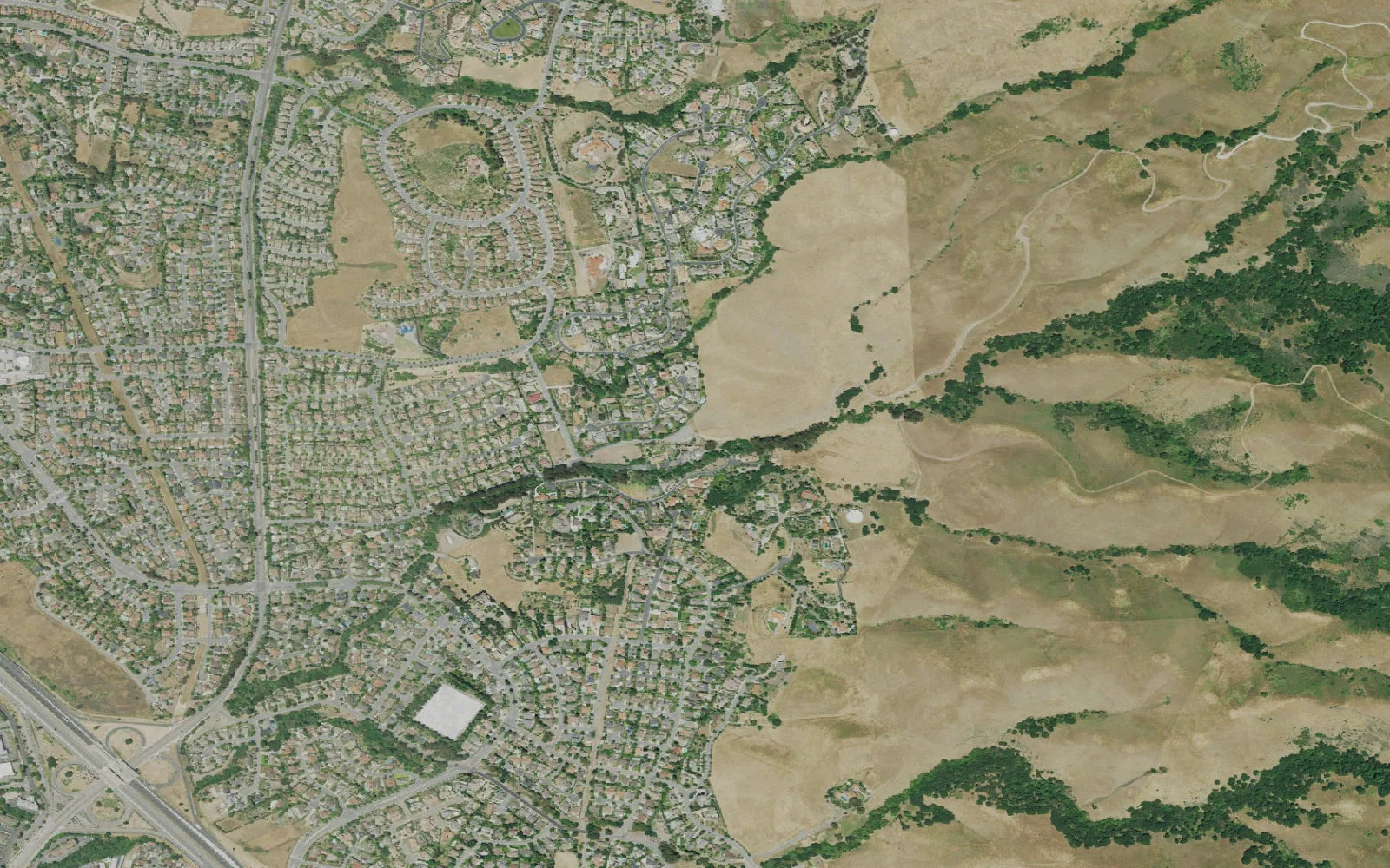 Aerial view centered on Mission Peak Stanford Avenue Trailhead
