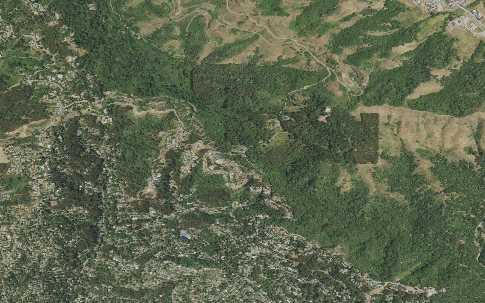 Aerial view centered on Sibley Volcanic Regional Preserve Trailhead