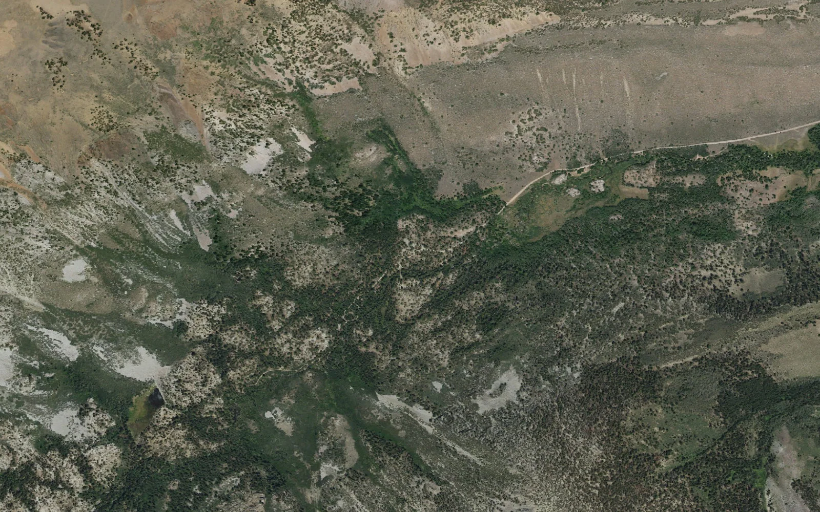 Aerial view centered on Green Creek Trailhead