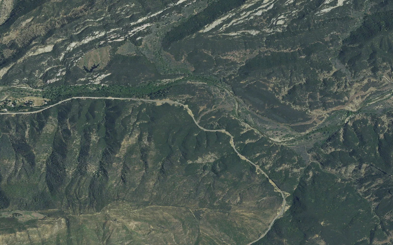 Aerial view centered on Middle Sespe Trailhead