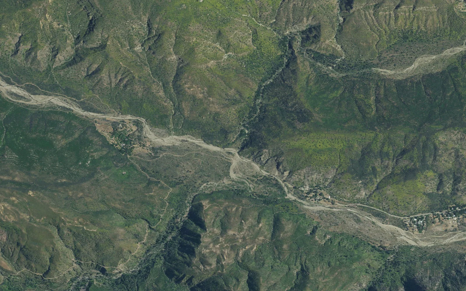 Aerial view centered on North Fork Matilija Trailhead