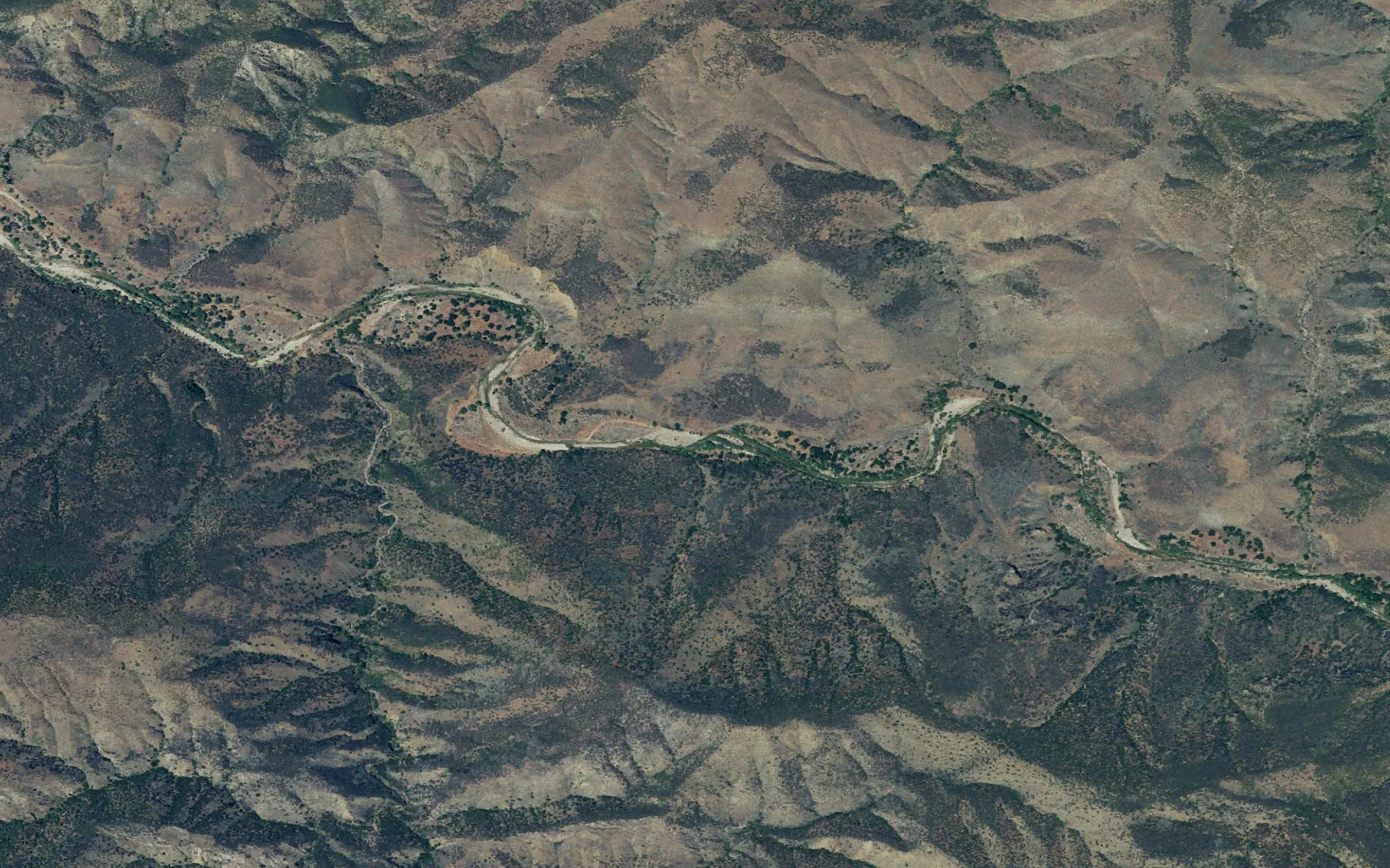 Aerial view centered on Upper Sisquoc Trailhead