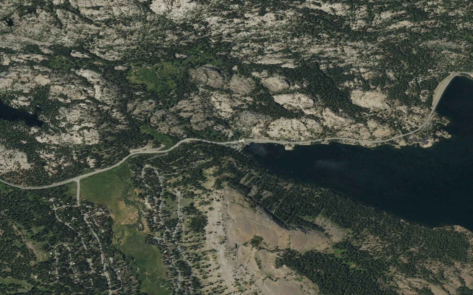 Aerial view centered on Caples Dam Trailhead