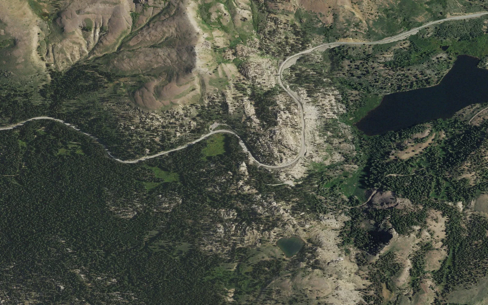 Aerial view centered on Carson Pass Trailhead
