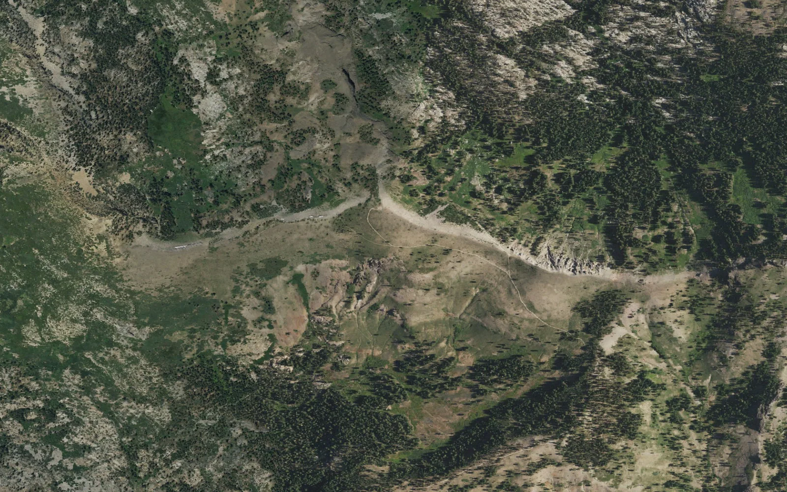 Aerial view centered on Lake Valley Trailhead