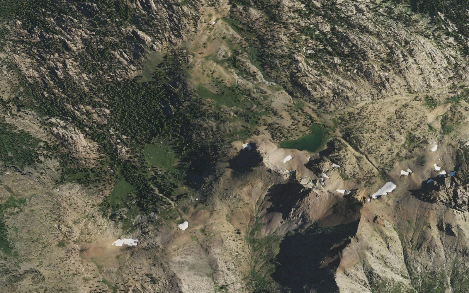 Aerial view centered on Woods Lake Trailhead