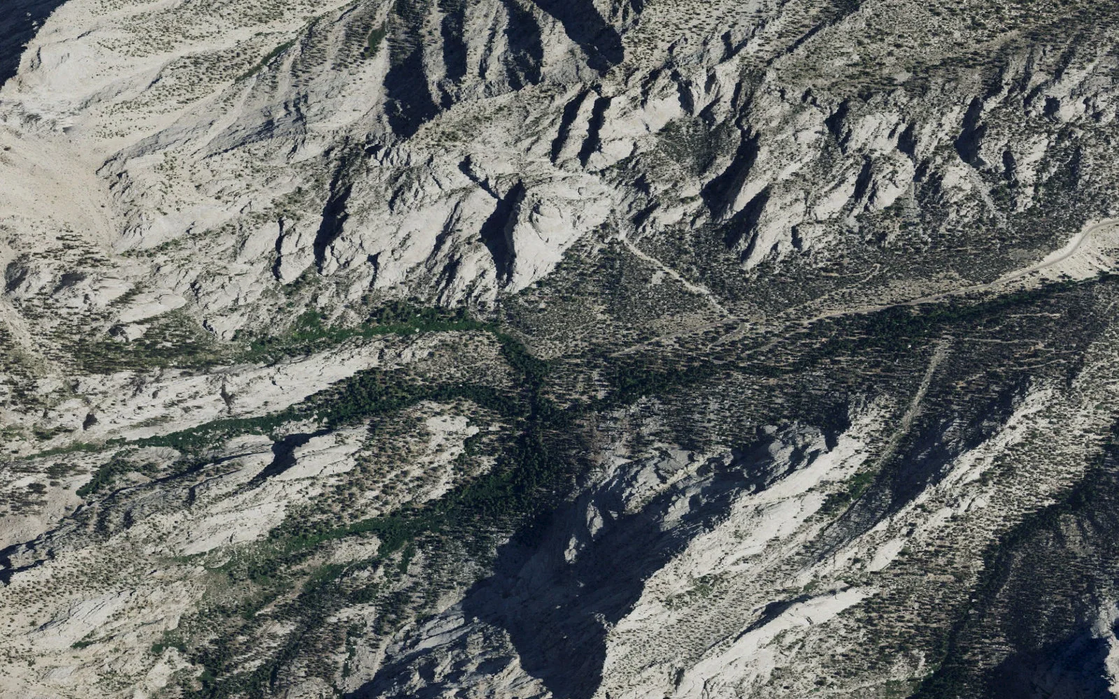 Aerial view centered on Mt. Whitney Trailhead