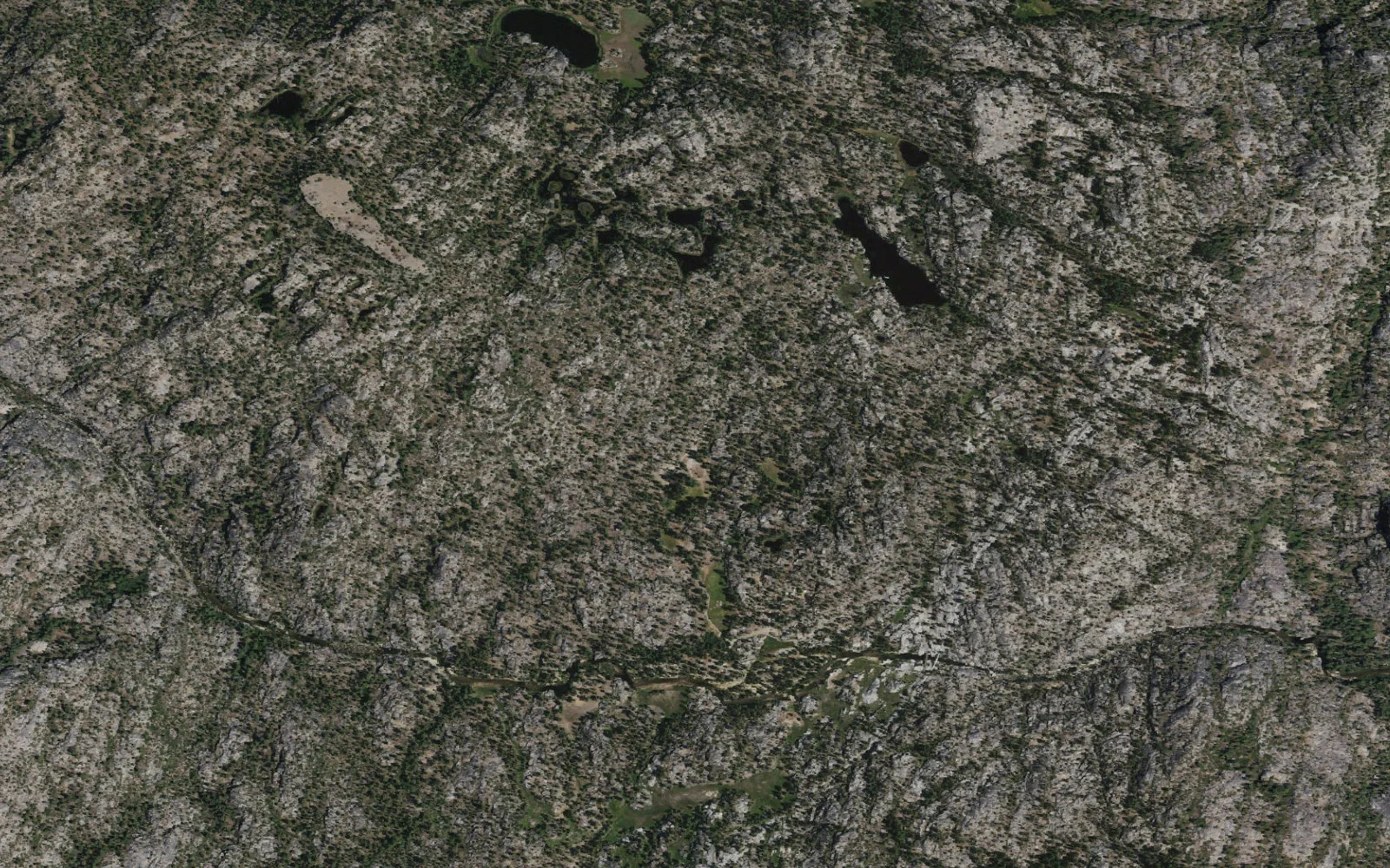 Aerial view centered on Mono Hot Springs- Please note, this trailhead does not access the upper Mono Creek drainage or the JMT/PCT corridor Trailhead