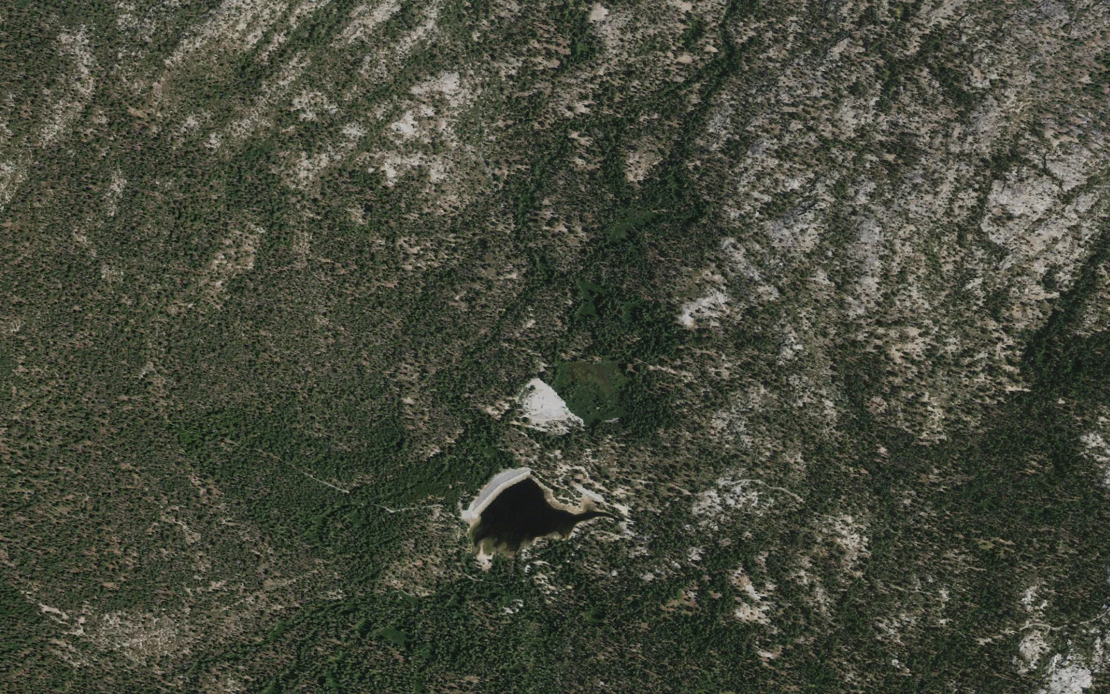 Aerial view centered on Portal Forebay Trailhead