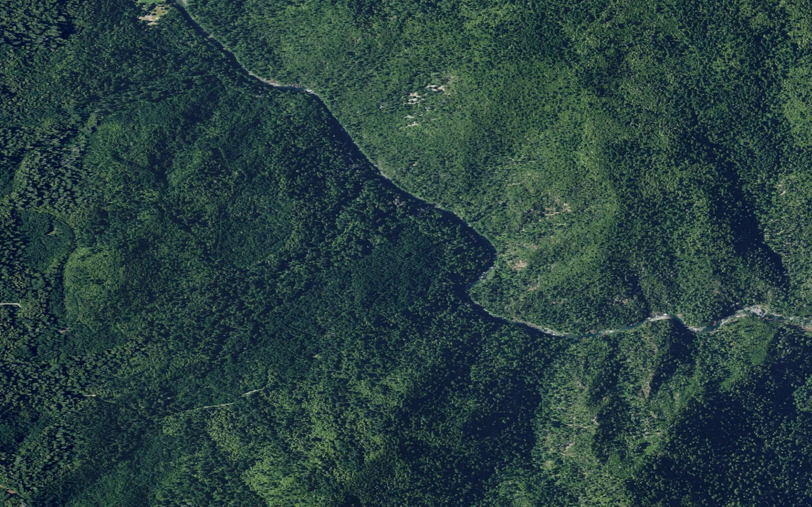 Aerial view centered on South Kelsey National Recreation Trailhead