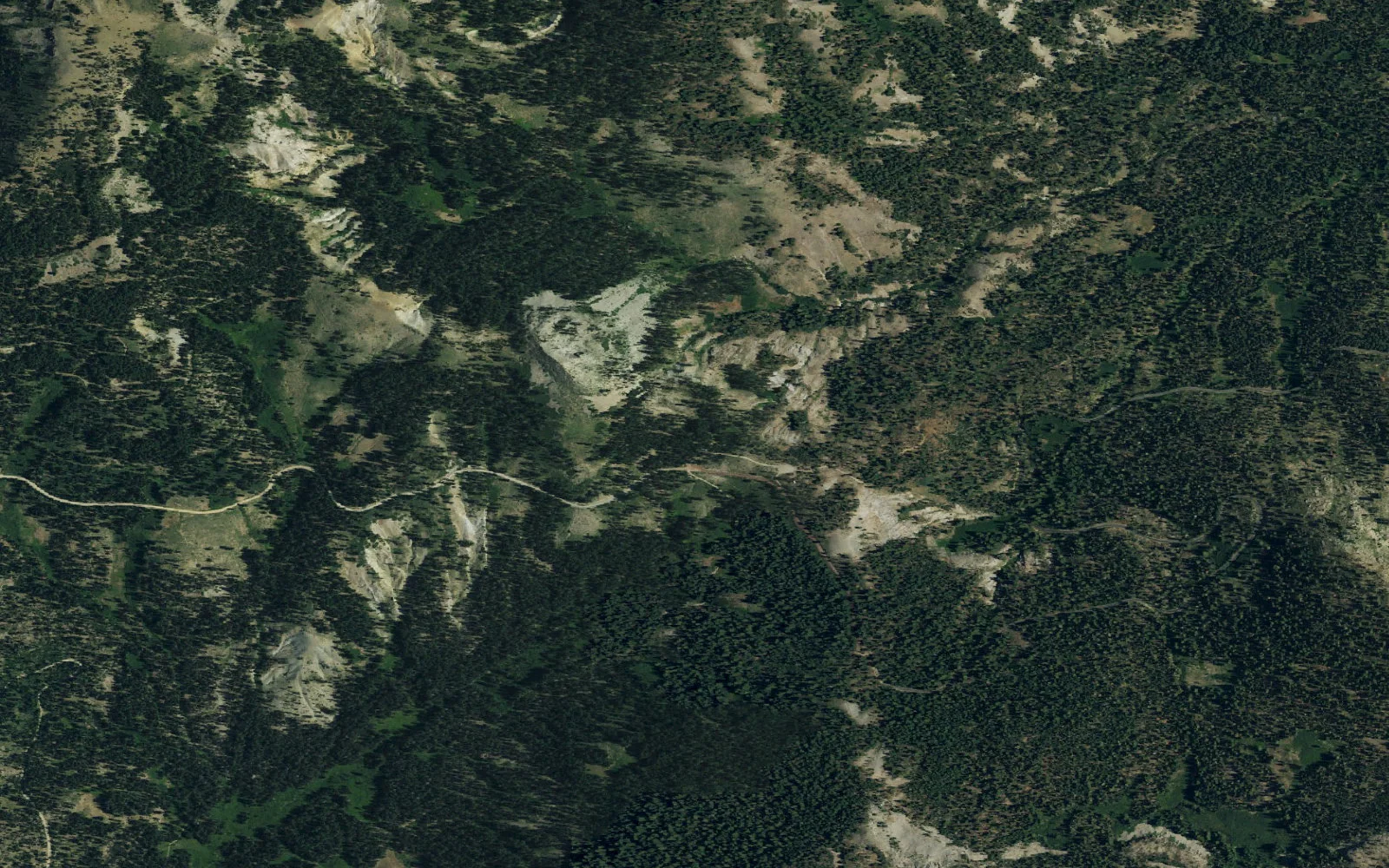 Aerial view centered on Barker Pass Trailhead