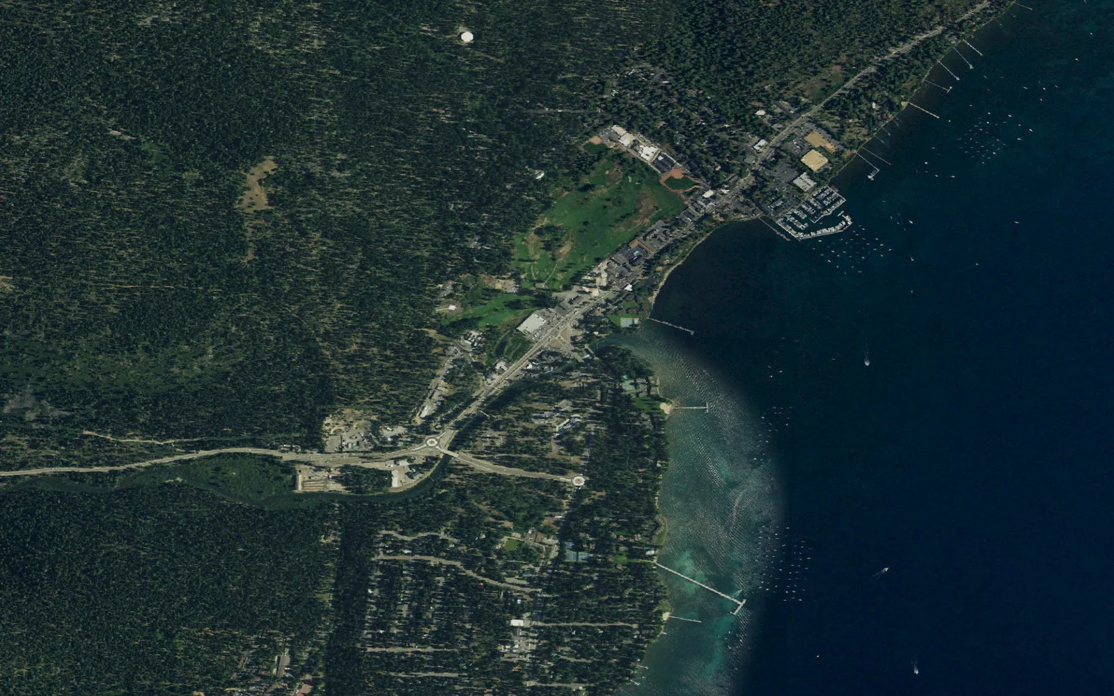 Aerial view centered on Tahoe City Trailhead