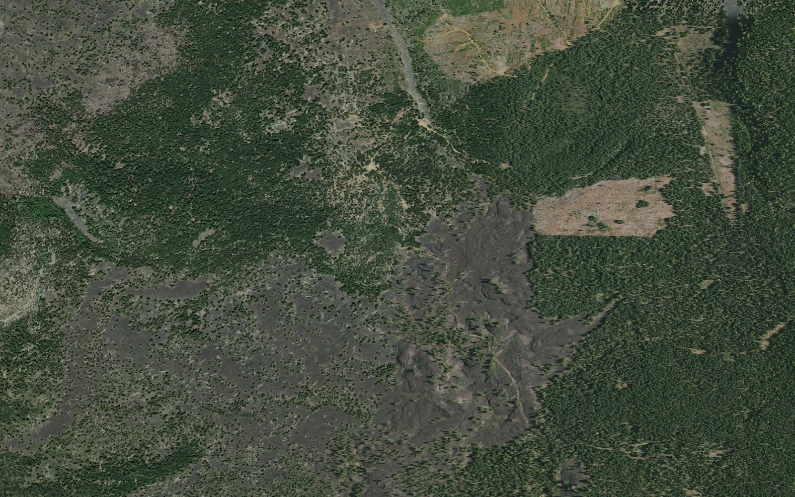 Aerial view centered on Tamarack Trailhead