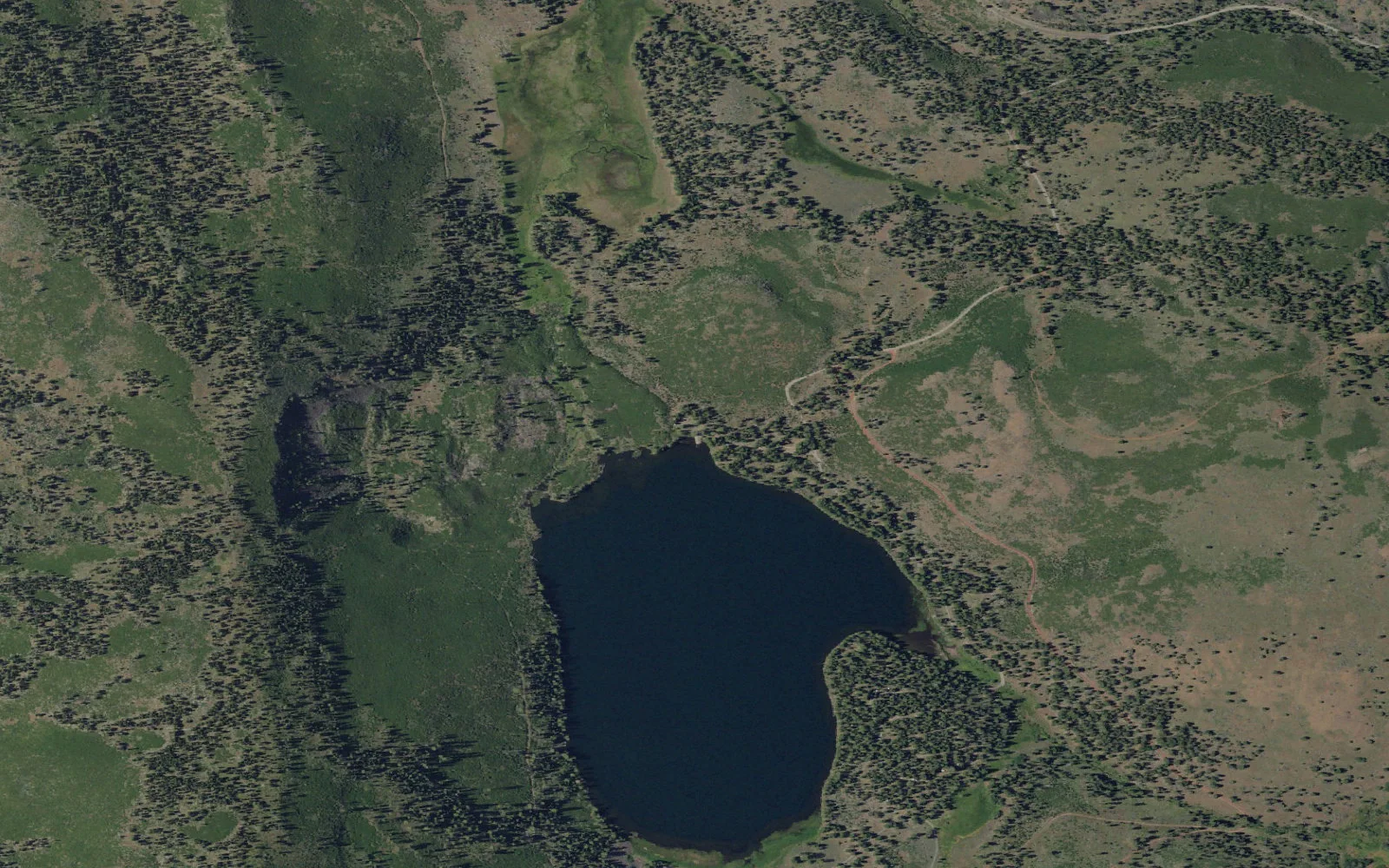Aerial view centered on Blue Lake Trailhead
