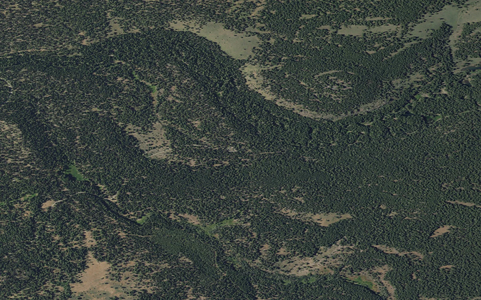 Aerial view centered on Pine Creek Basin Trailhead