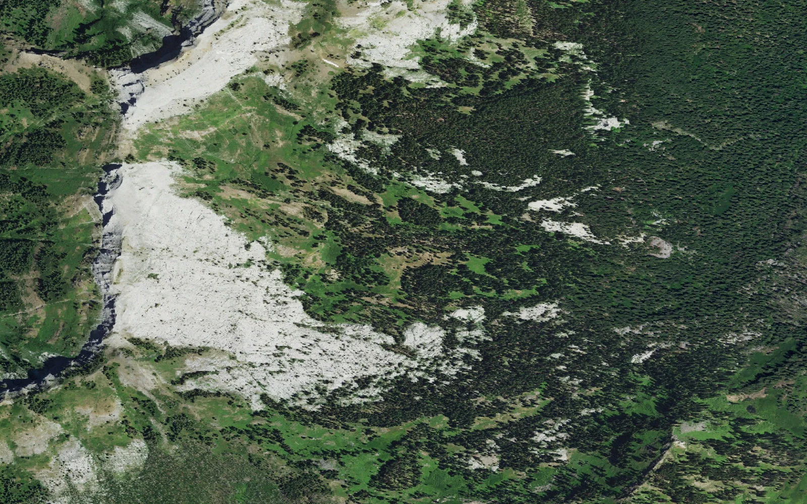 Aerial view centered on Marble Valley camp area